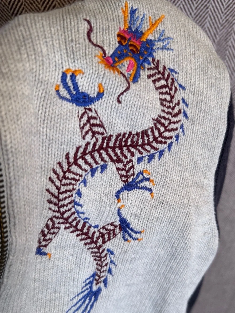 Dragon Embroidered Zip Up Sweater jacket